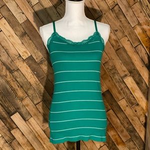 Faded Glory Green And White Striped Tank Top
